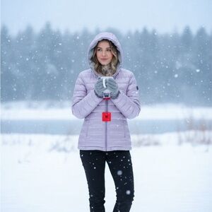 NWT Andrew Marc Puffer Parka Women’s M Reversible Faux Fur Shine Lavender Hooded